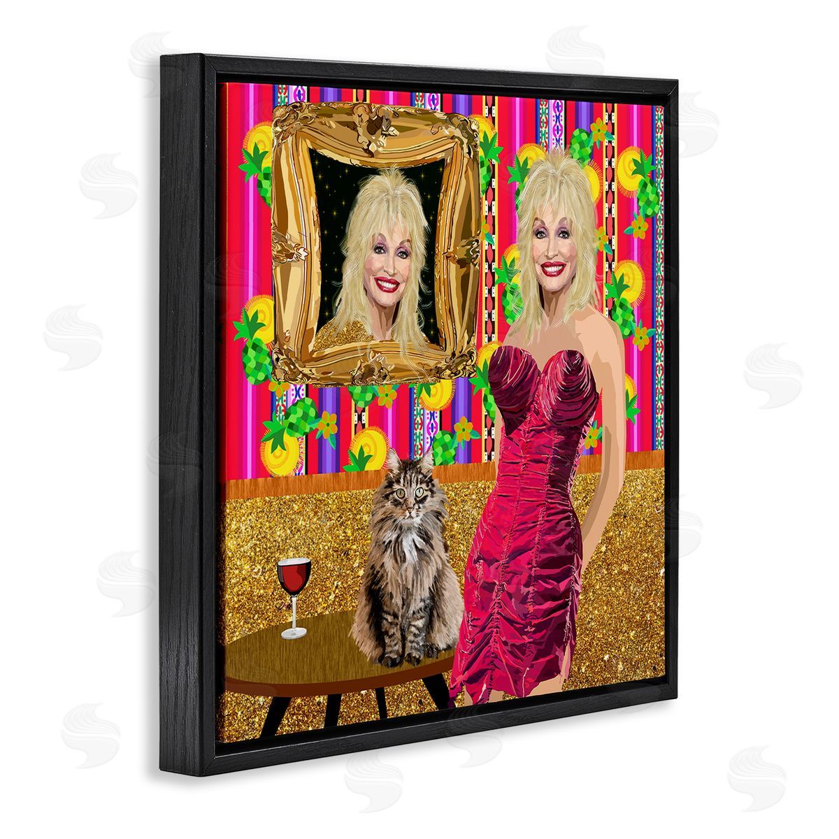 Lynnda Rakos Famous Country Singer Blonde Playful Dolly Abstract Pattern Black Floating Frame Canvas Wall Art Print