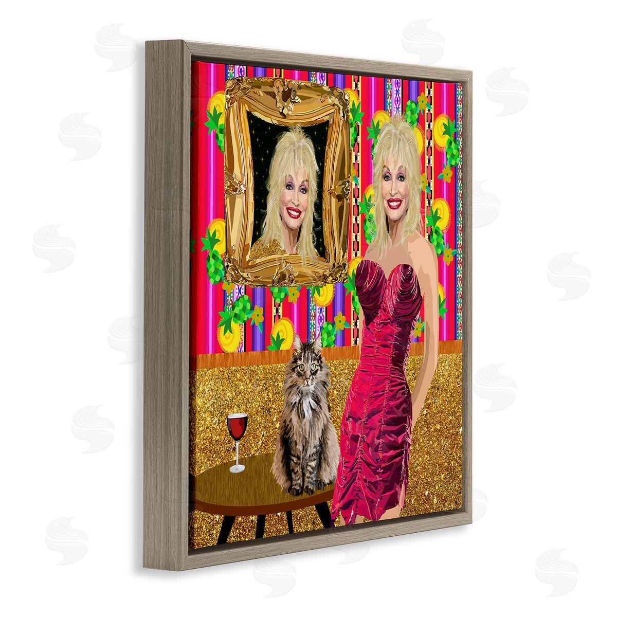 Lynnda Rakos Famous Country Singer Blonde Playful Dolly Abstract Pattern Brown Floating Frame Canvas Wall Art Print