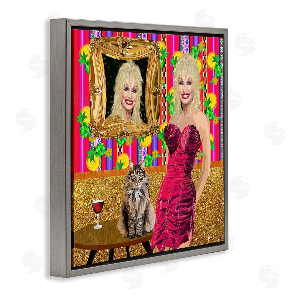 Lynnda Rakos Famous Country Singer Blonde Playful Dolly Abstract Pattern Gray Floating Frame Canvas Wall Art Print