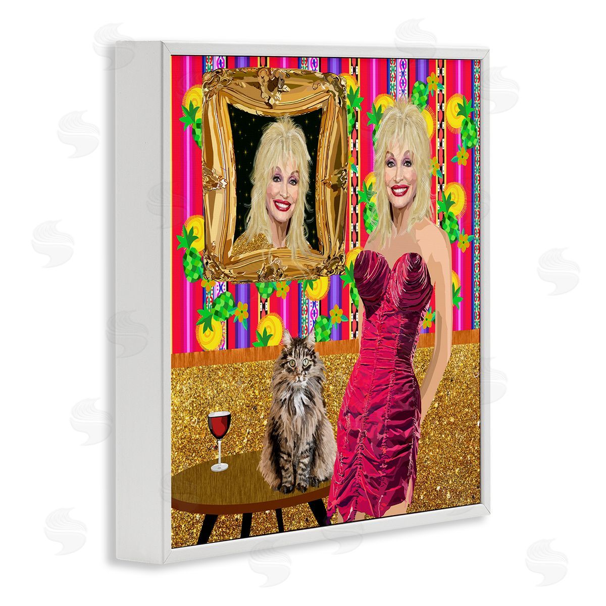 Lynnda Rakos Famous Country Singer Blonde Playful Dolly Abstract Pattern White Framed Glicee Wall Art Print
