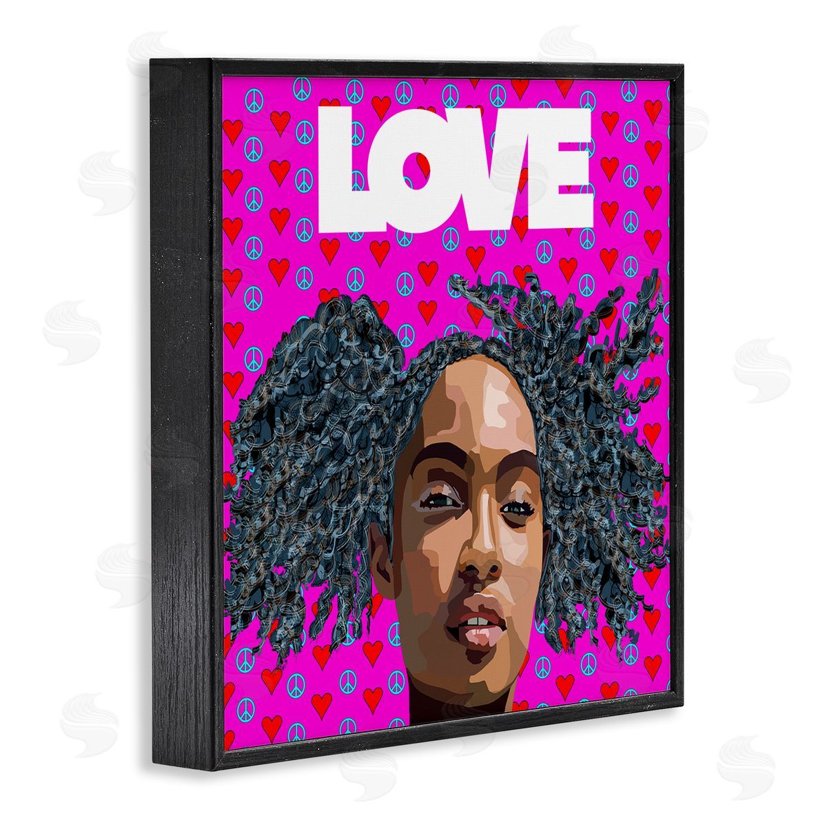 Lynnda Rakos Patterned Pink Love Peace Sign Hearts Person  Black Framed Glicee Wall Art Print