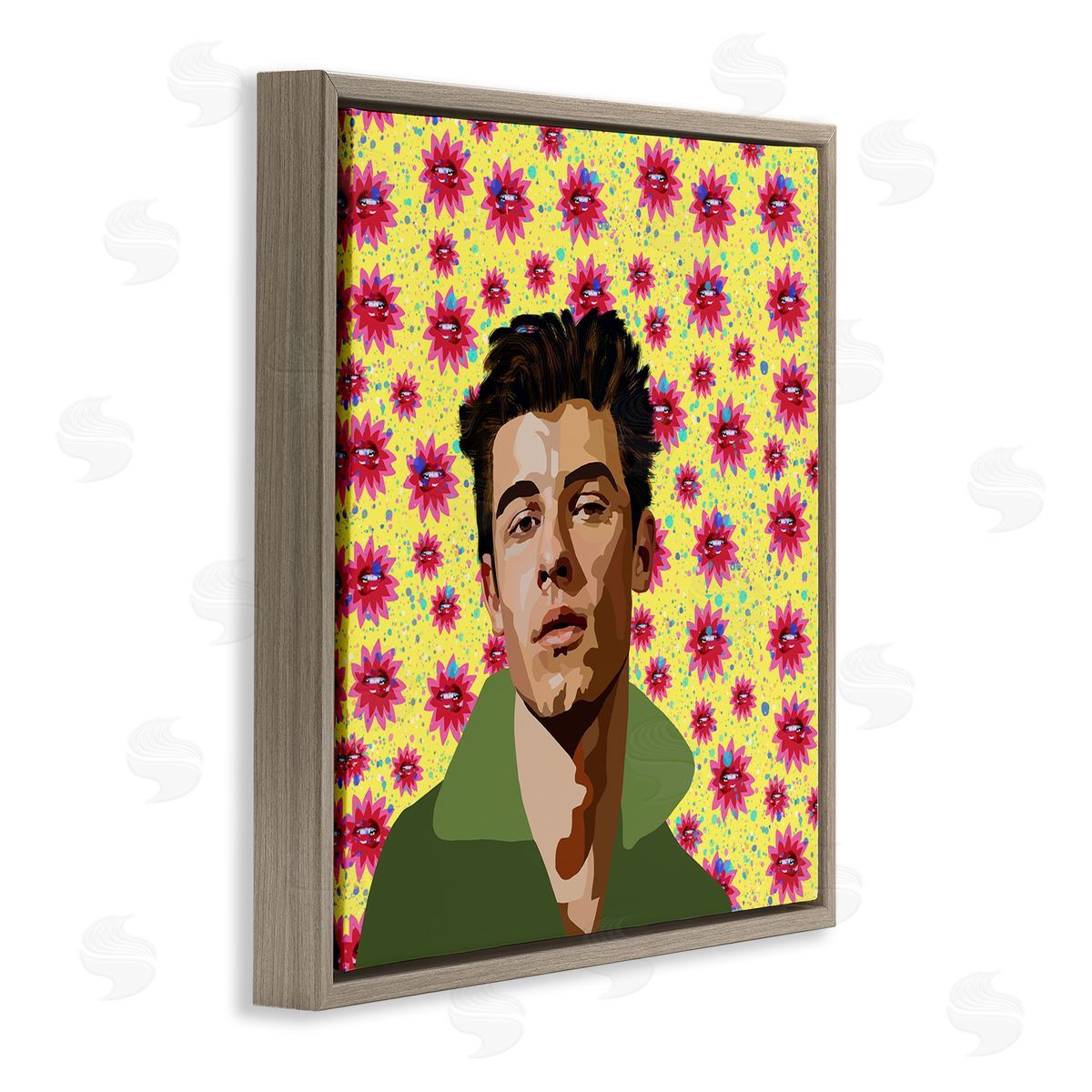 Lynnda Rakos Groovy Yellow Floral Pattern Modern Mendes Portrait Brown Floating Frame Canvas Wall Art Print