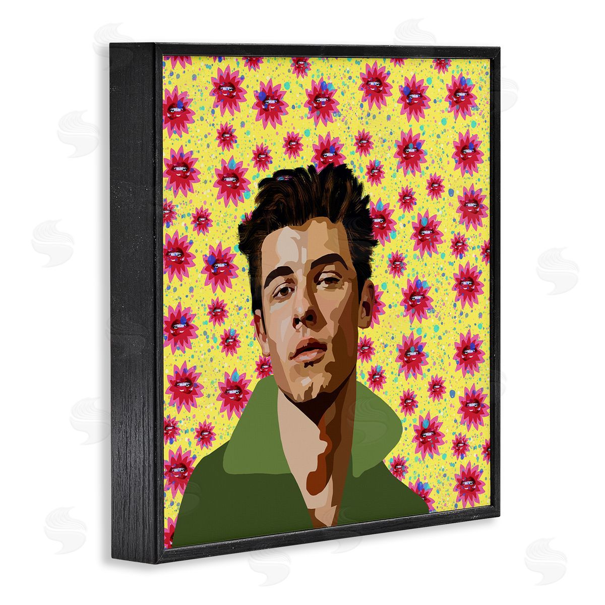 Lynnda Rakos Groovy Yellow Floral Pattern Modern Mendes Portrait Black Framed Glicee Wall Art Print