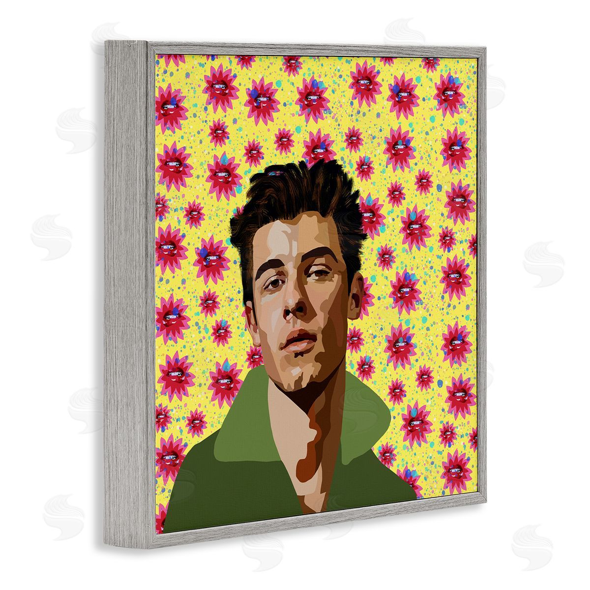 Lynnda Rakos Groovy Yellow Floral Pattern Modern Mendes Portrait Gray Framed Glicee Wall Art Print