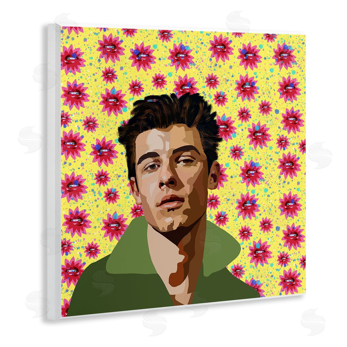 Lynnda Rakos Groovy Yellow Floral Pattern Modern Mendes Portrait Wooden Wall Plaque Art Print