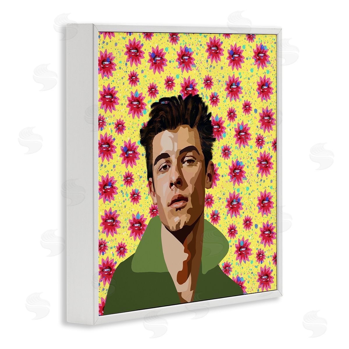 Lynnda Rakos Groovy Yellow Floral Pattern Modern Mendes Portrait White Framed Glicee Wall Art Print