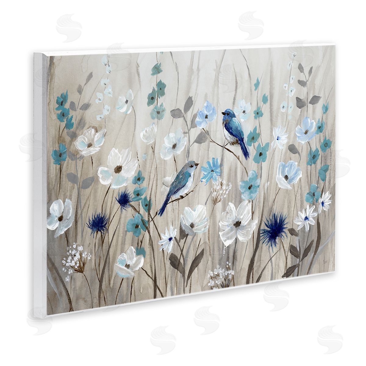 Birds Floral Meadow Blossoms Wood Plaque Wall Art, Home Decor by Nan