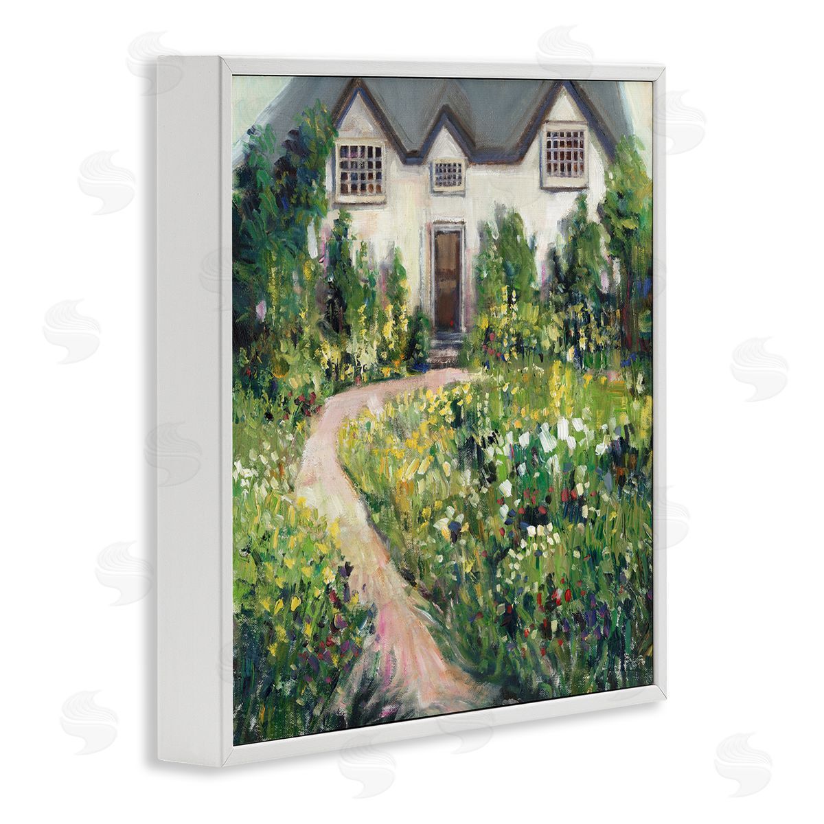 Rural Floral Cottage Garden Blooms White Frame Print Wall Art, Home Decor by Tim OToole