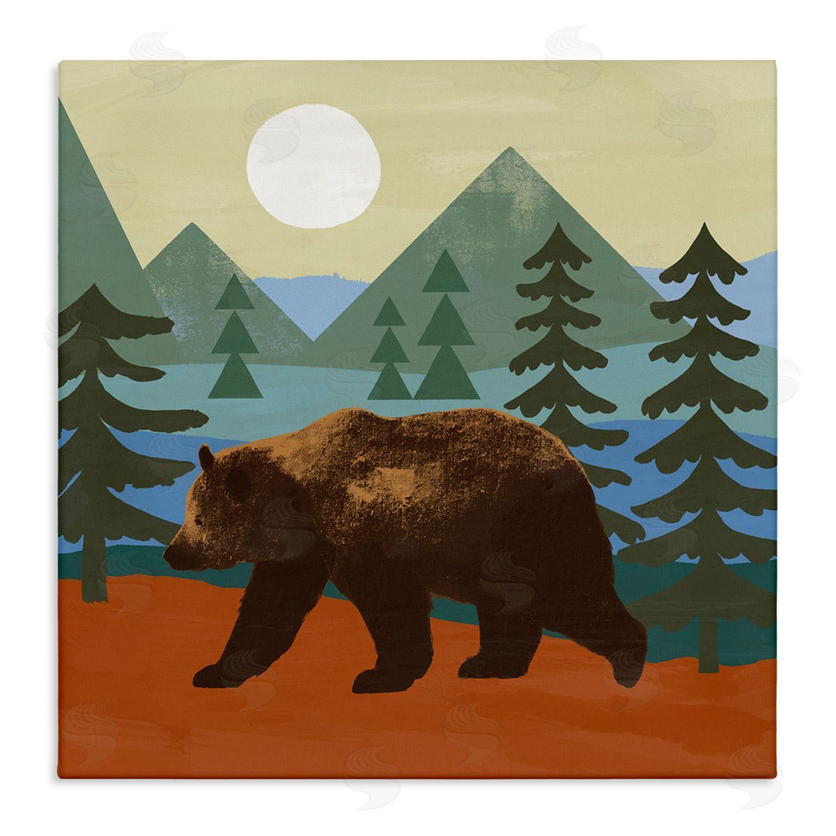 Victoria Barnes Brown Bear Nature Woodlands Sunshine Camp Stretched Canvas Wall Art Print