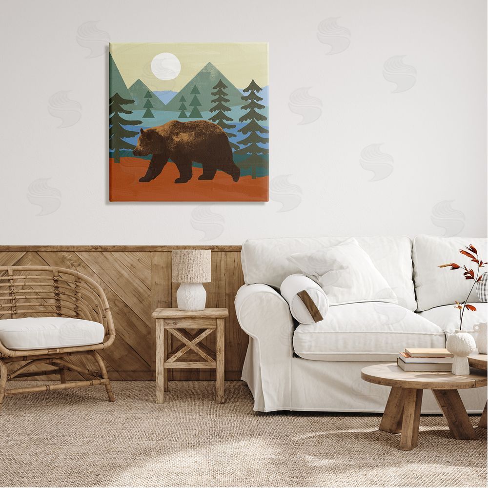 Victoria Barnes Brown Bear Nature Woodlands Sunshine Camp Canvas Wall Art in Room