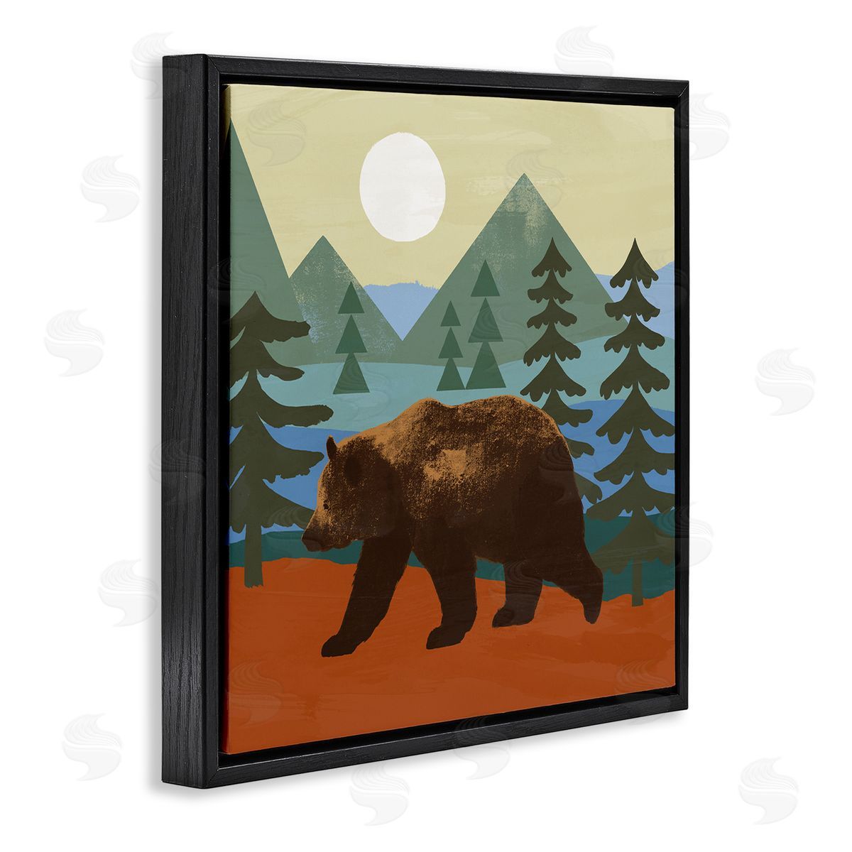Victoria Barnes Brown Bear Nature Woodlands Sunshine Camp Black Floating Frame Canvas Wall Art Print