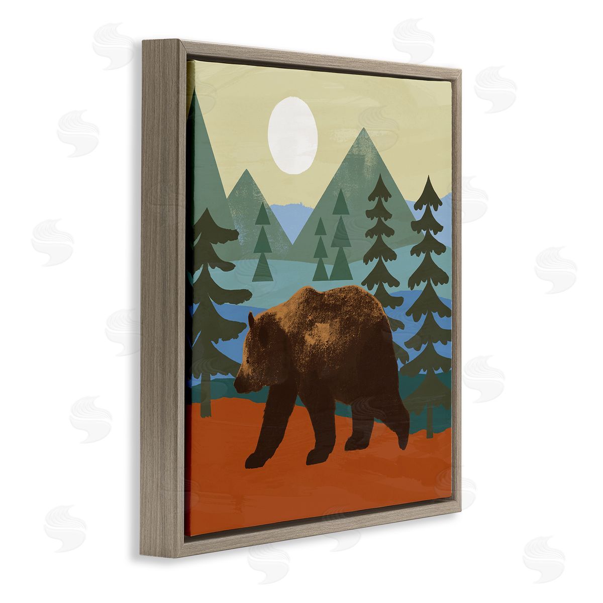 Victoria Barnes Brown Bear Nature Woodlands Sunshine Camp Brown Floating Frame Canvas Wall Art Print