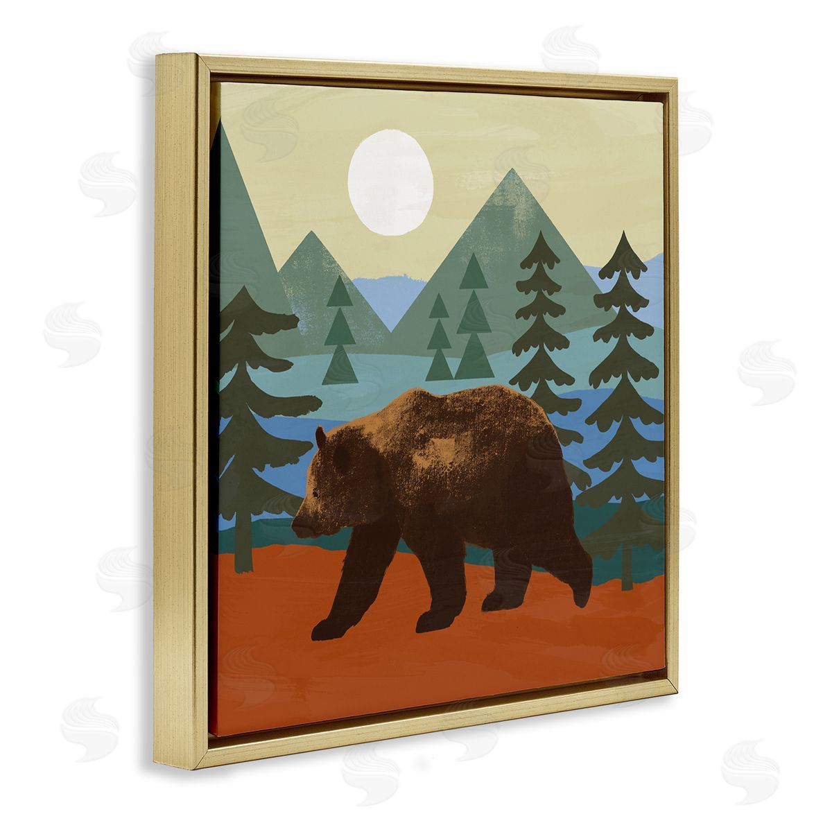 Victoria Barnes Brown Bear Nature Woodlands Sunshine Camp Gold Floating Frame Canvas Wall Art Print