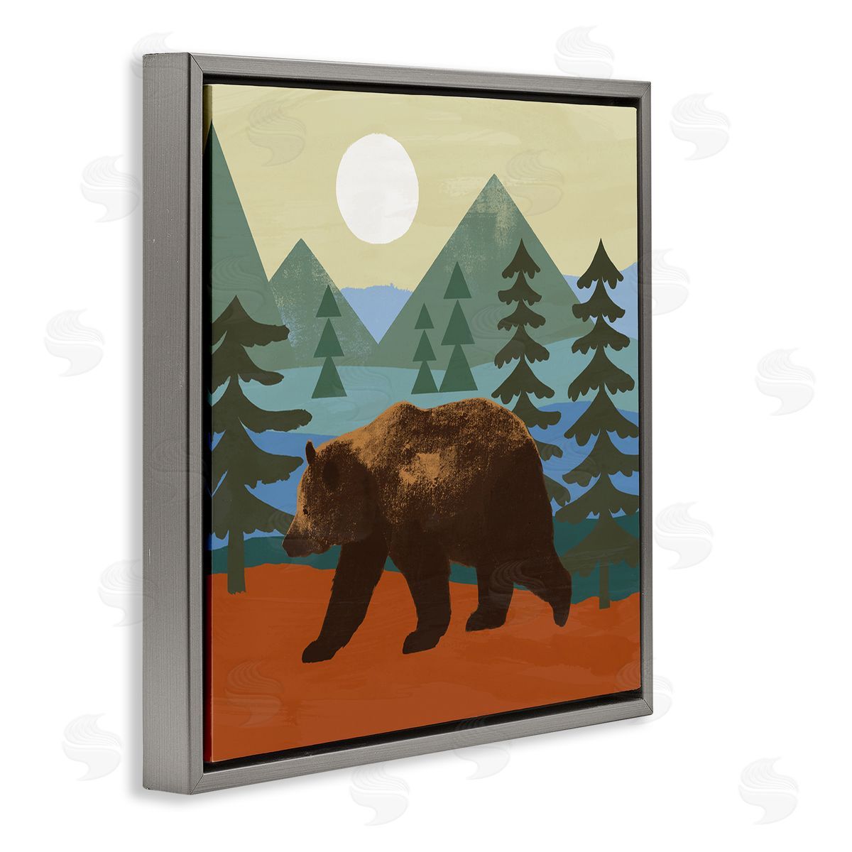 Victoria Barnes Brown Bear Nature Woodlands Sunshine Camp Gray Floating Frame Canvas Wall Art Print