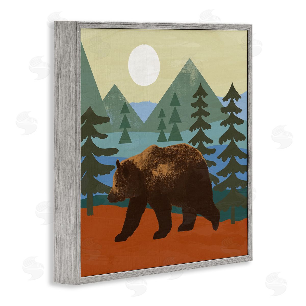 Victoria Barnes Brown Bear Nature Woodlands Sunshine Camp Gray Framed Glicee Wall Art Print