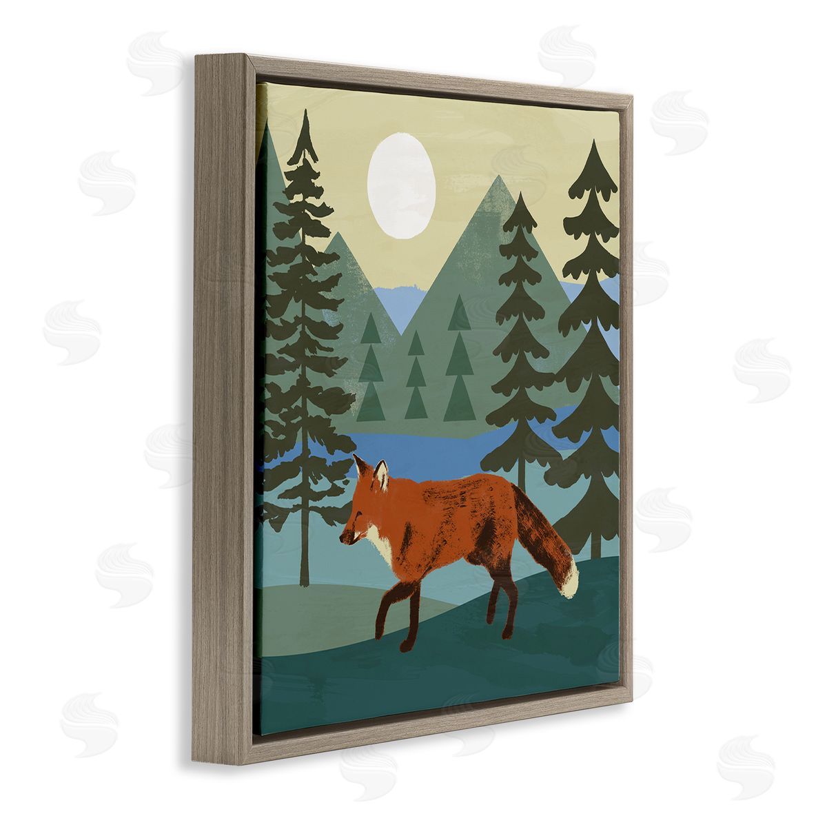 Victoria Barnes Red Fox Running Forest Distant Mountains Sunset Brown Floating Frame Canvas Wall Art Print