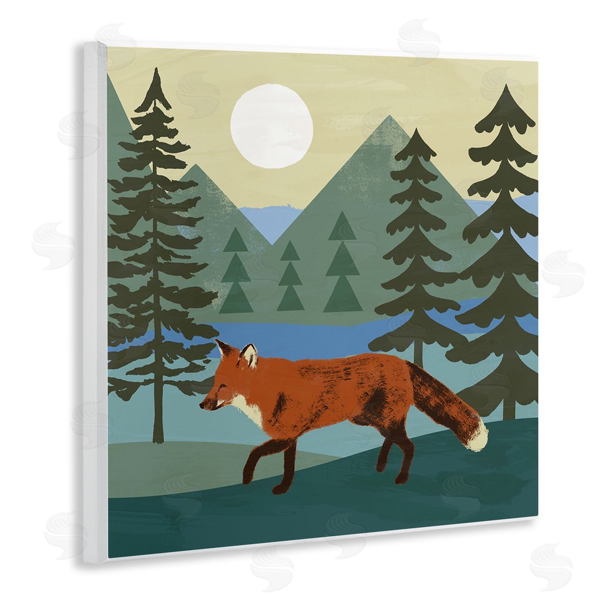 Victoria Barnes Red Fox Running Forest Distant Mountains Sunset Wooden Wall Plaque Art Print