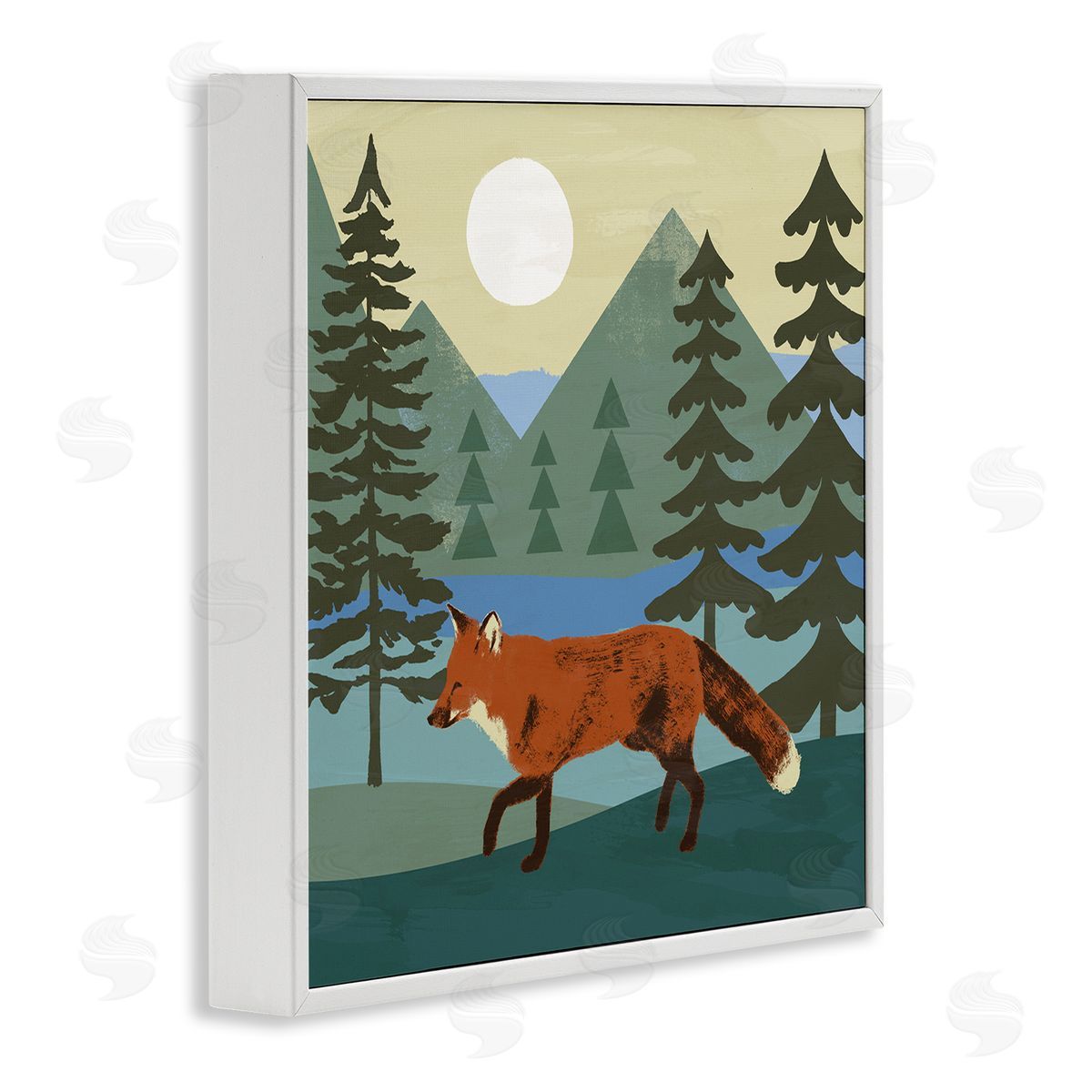 Victoria Barnes Red Fox Running Forest Distant Mountains Sunset White Framed Glicee Wall Art Print
