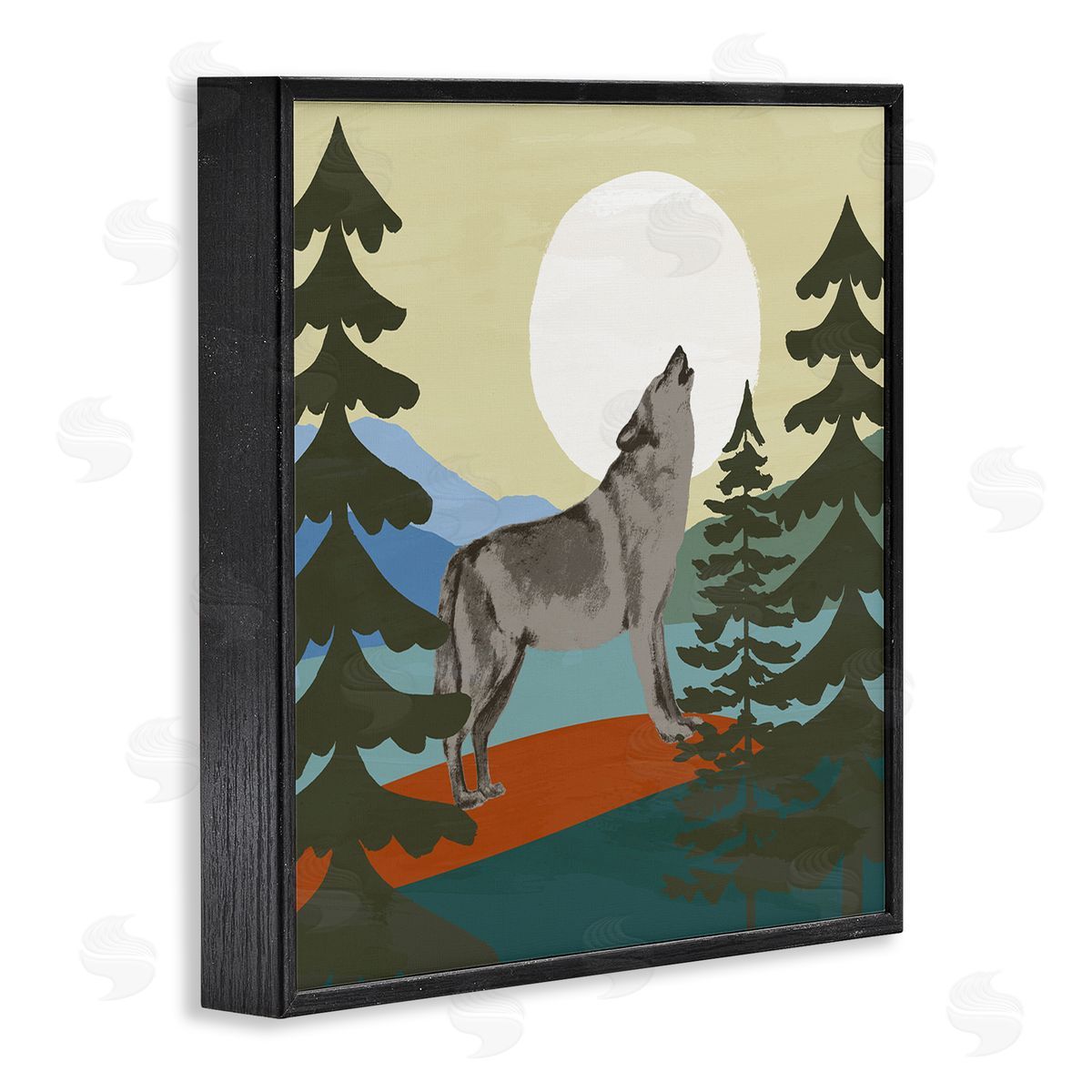 Victoria Barnes Grey Wolf Howling Moon Woodlands Trees  Black Framed Glicee Wall Art Print