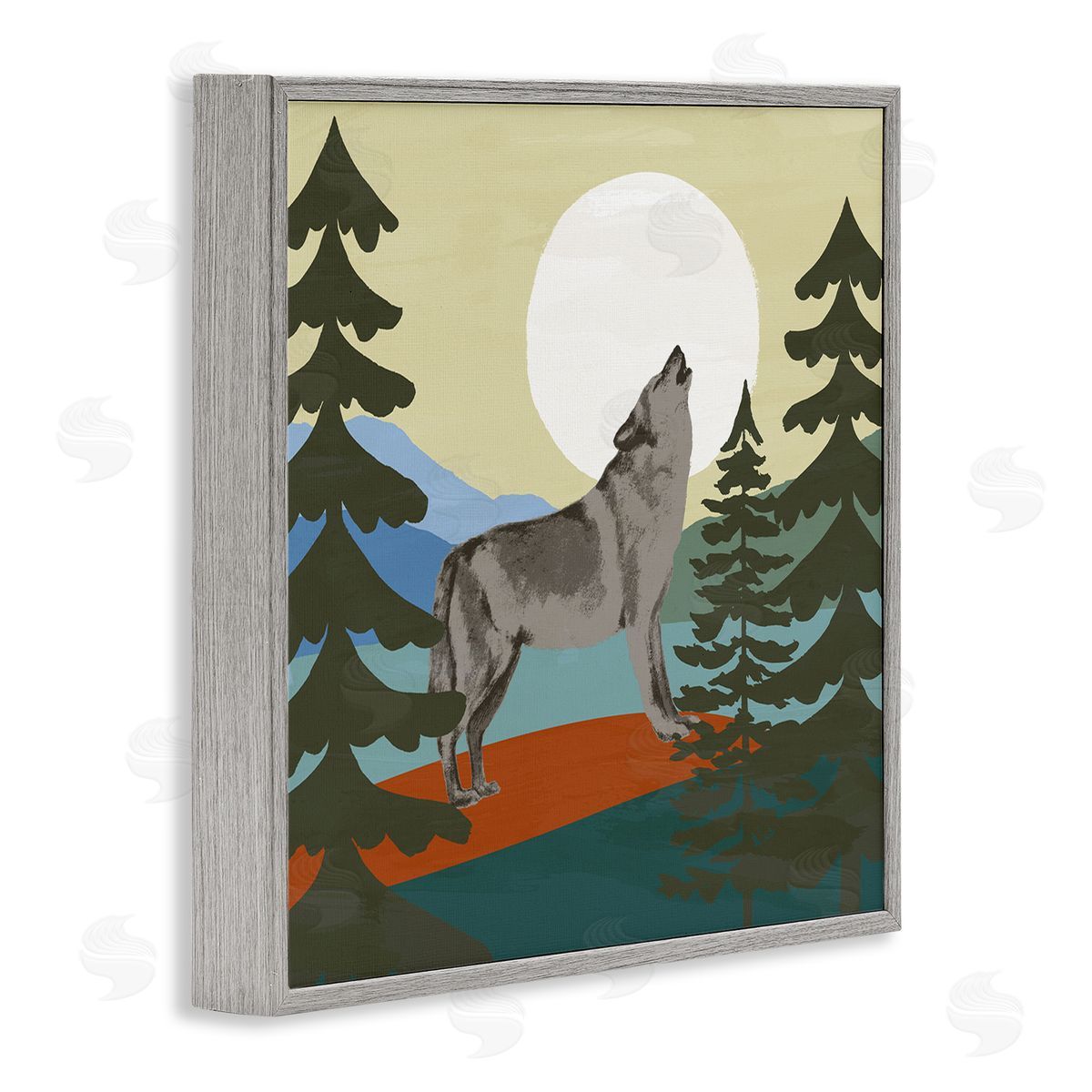 Victoria Barnes Grey Wolf Howling Moon Woodlands Trees  Gray Framed Glicee Wall Art Print