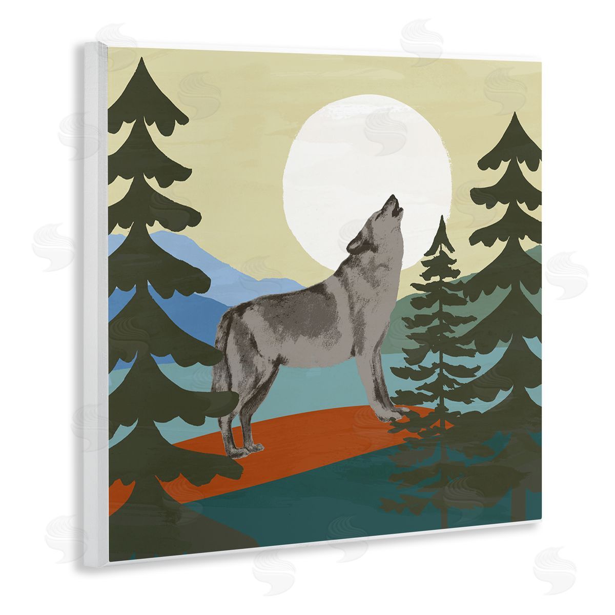 Victoria Barnes Grey Wolf Howling Moon Woodlands Trees  Wooden Wall Plaque Art Print