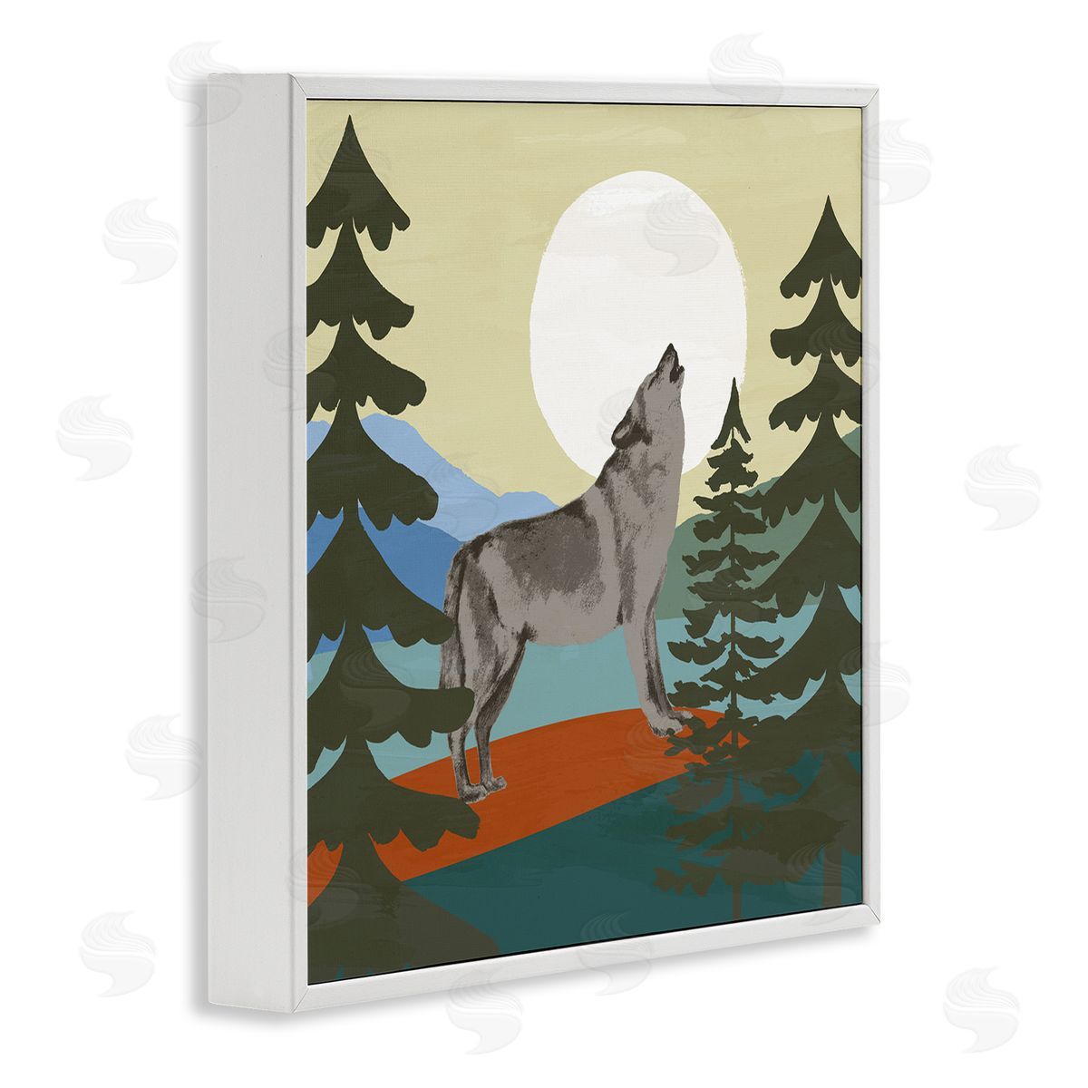 Victoria Barnes Grey Wolf Howling Moon Woodlands Trees  White Framed Glicee Wall Art Print