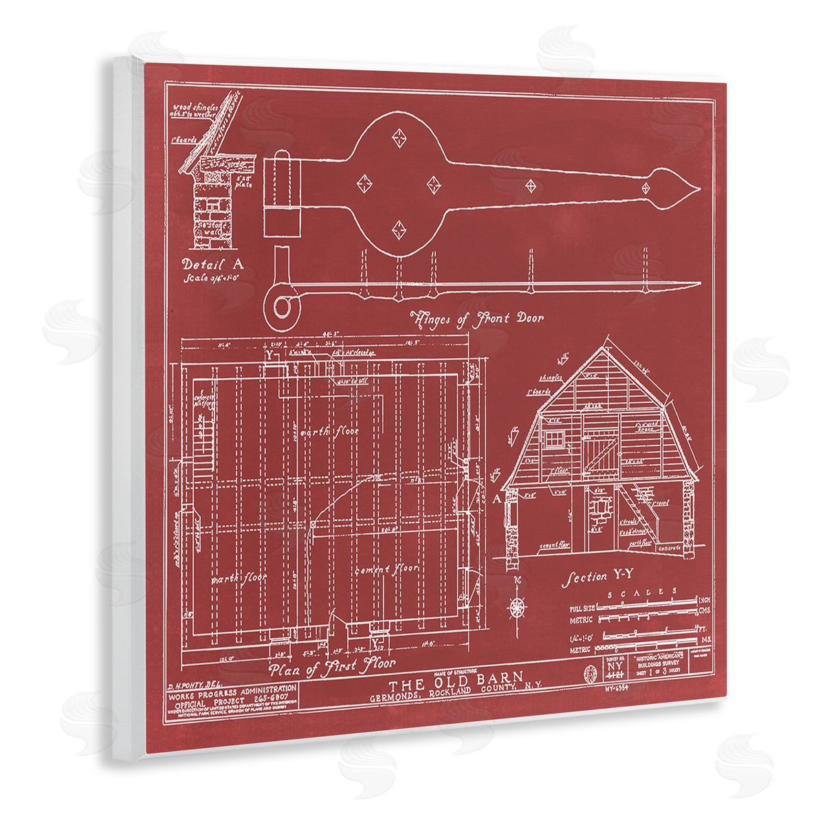Annie Warren Detailed Diagram Blueprint Old Barn Floor Plan  Wooden Wall Plaque Art Print