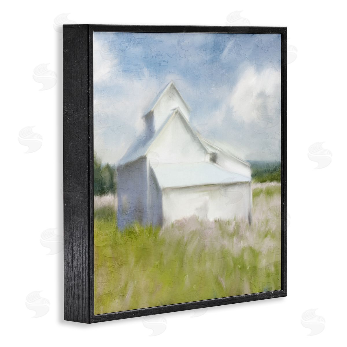 Kim Allen Beautiful White Farmhouse Cottage Countryside Grassland  Black Framed Glicee Wall Art Print