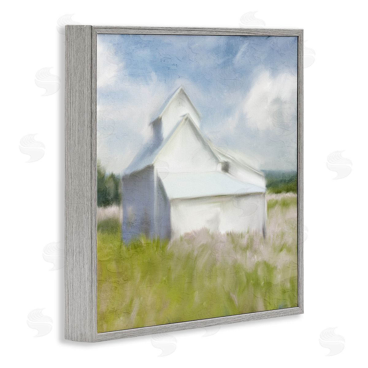 Kim Allen Beautiful White Farmhouse Cottage Countryside Grassland  Gray Framed Glicee Wall Art Print