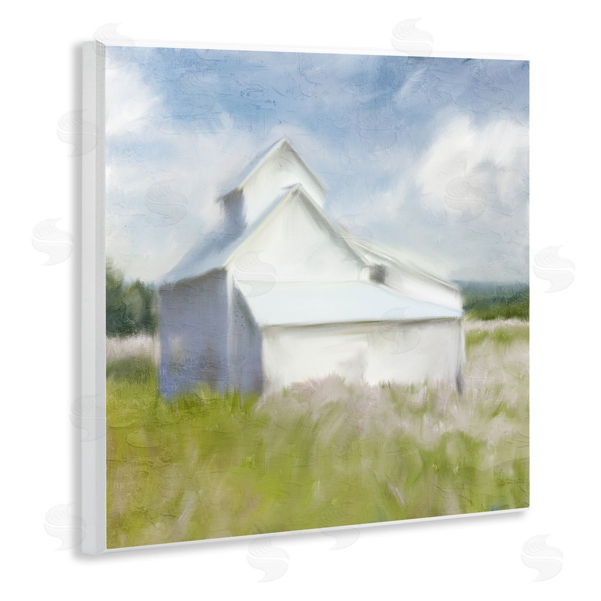 Kim Allen Beautiful White Farmhouse Cottage Countryside Grassland  Wooden Wall Plaque Art Print