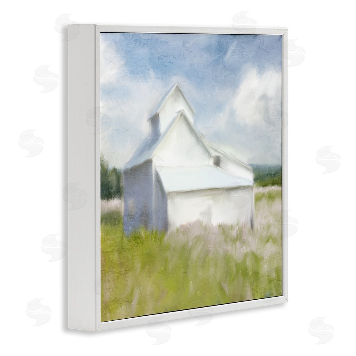 Kim Allen Beautiful White Farmhouse Cottage Countryside Grassland  White Framed Glicee Wall Art Print
