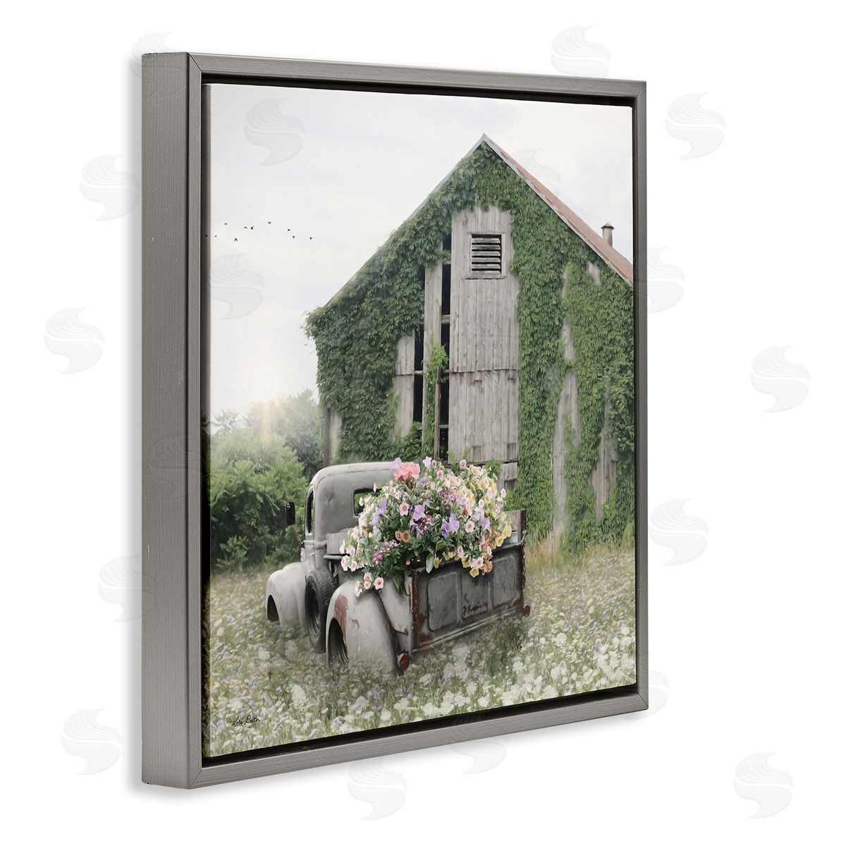 Magical Farmhouse Barn with Vines Grey Floating Frame Canvas Wall Art, Home Decor by Lori Deiter