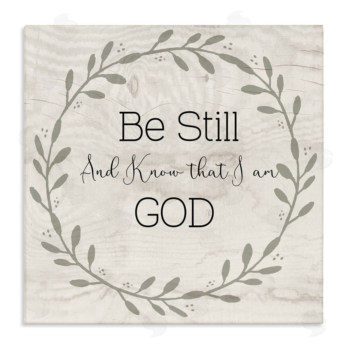 Susan Jill Be Still And Know Sentiment Green Vine Wreathe Stretched Canvas Wall Art Print