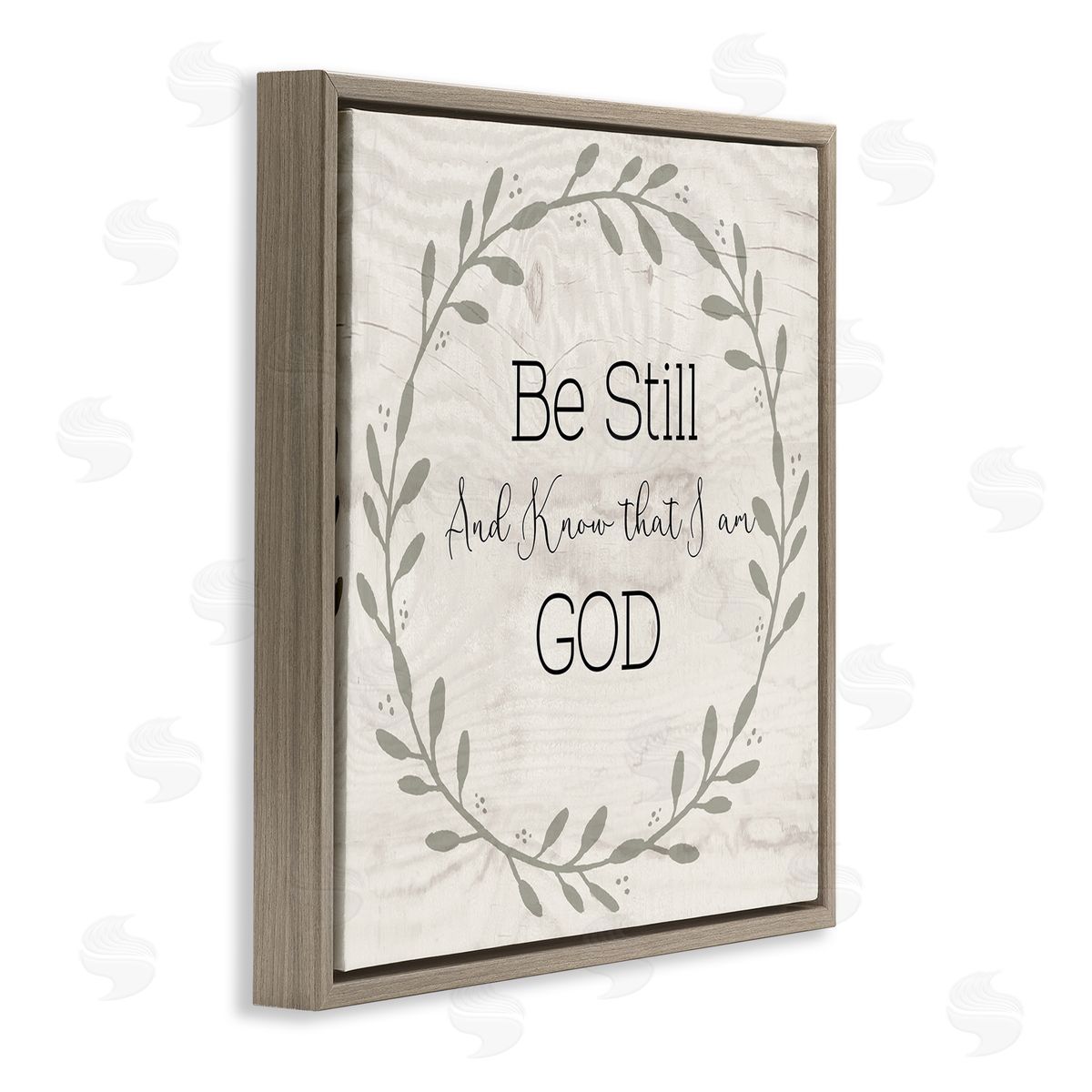 Susan Jill Be Still And Know Sentiment Green Vine Wreathe Brown Floating Frame Canvas Wall Art Print