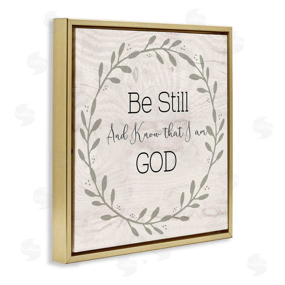 Susan Jill Be Still And Know Sentiment Green Vine Wreathe Gold Floating Frame Canvas Wall Art Print