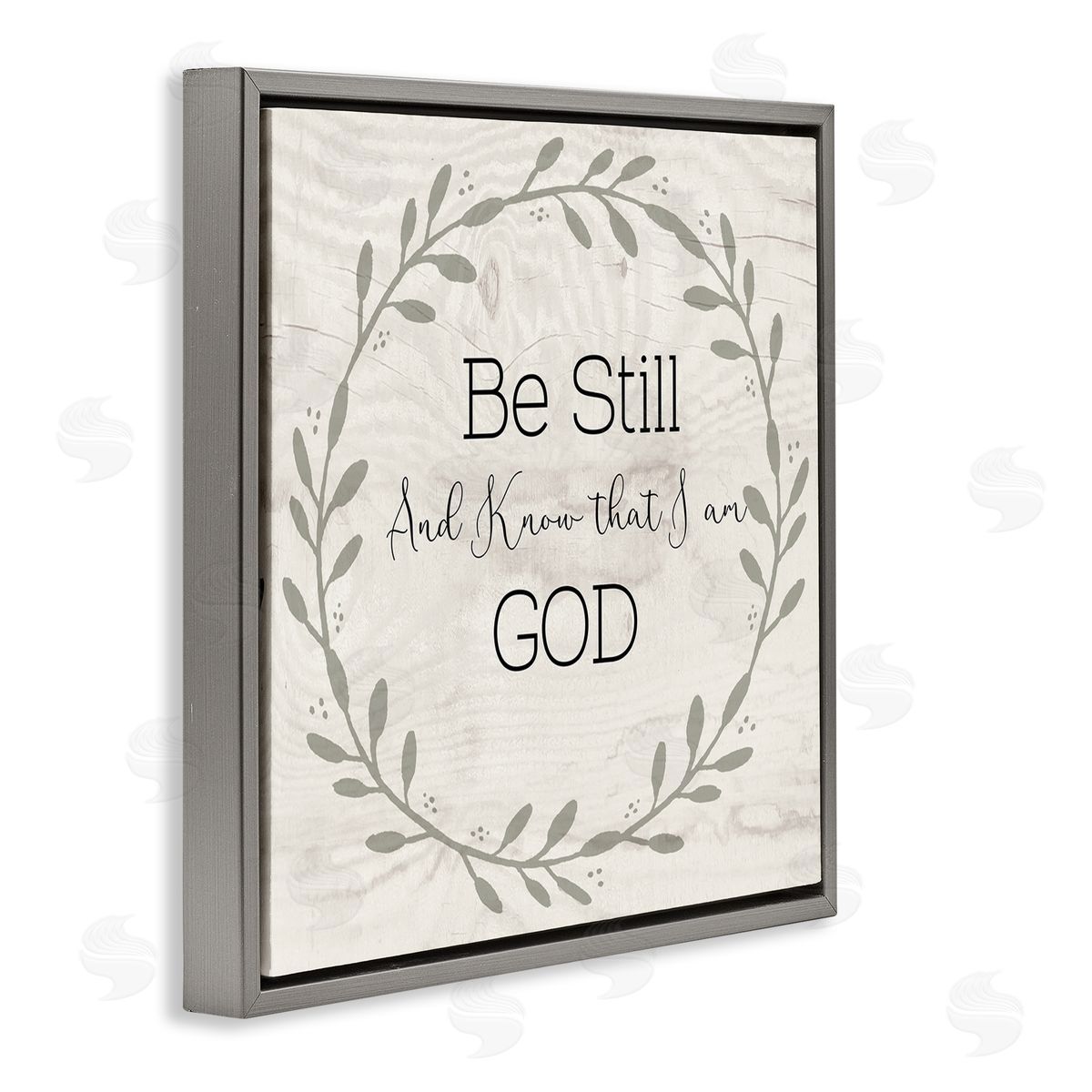 Susan Jill Be Still And Know Sentiment Green Vine Wreathe Gray Floating Frame Canvas Wall Art Print