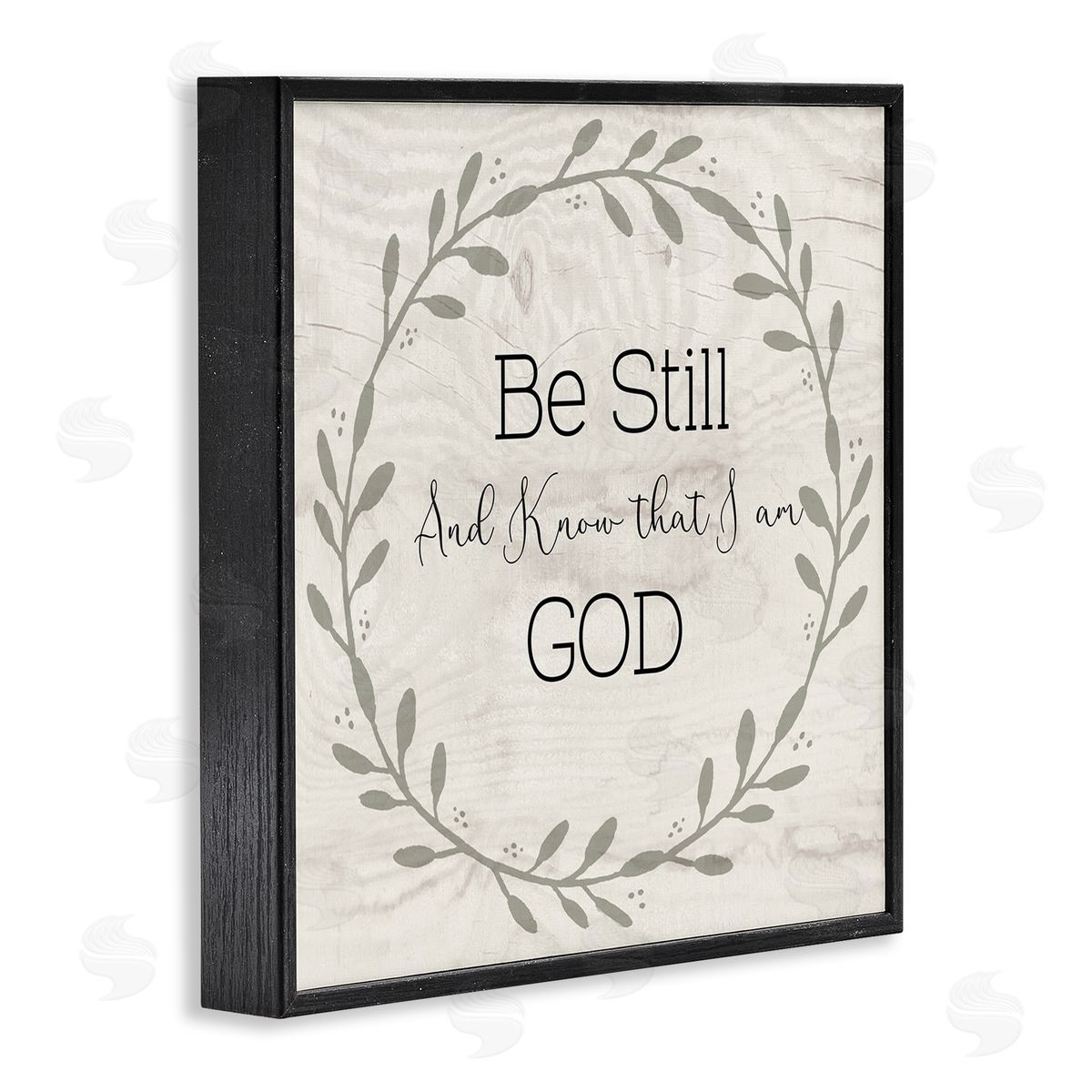 Susan Jill Be Still And Know Sentiment Green Vine Wreathe Black Framed Glicee Wall Art Print