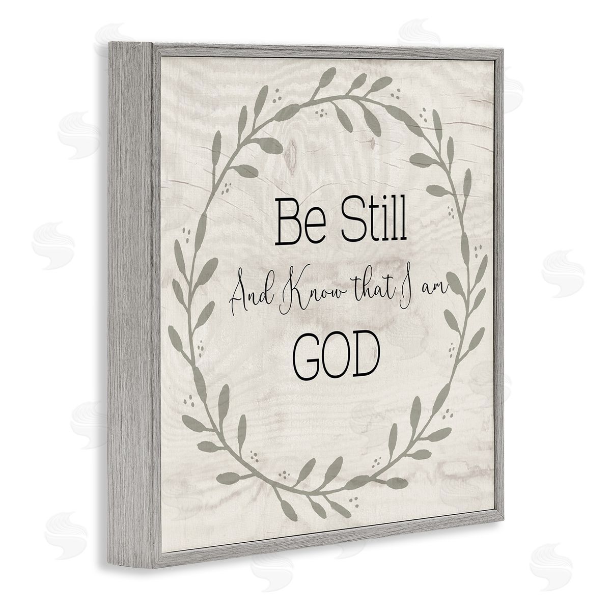 Susan Jill Be Still And Know Sentiment Green Vine Wreathe Gray Framed Glicee Wall Art Print