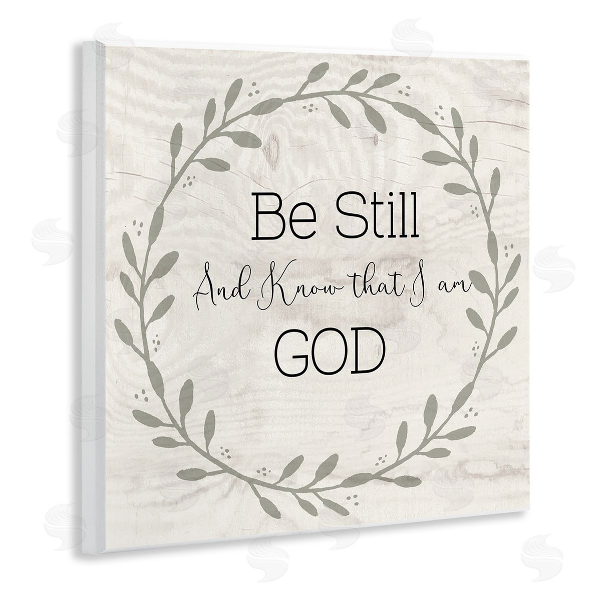 Susan Jill Be Still And Know Sentiment Green Vine Wreathe Wooden Wall Plaque Art Print