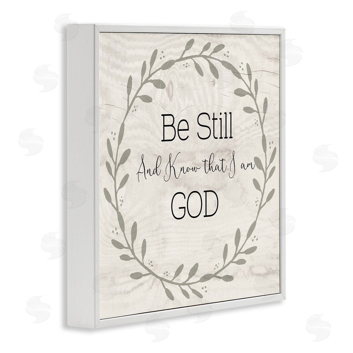 Susan Jill Be Still And Know Sentiment Green Vine Wreathe White Framed Glicee Wall Art Print