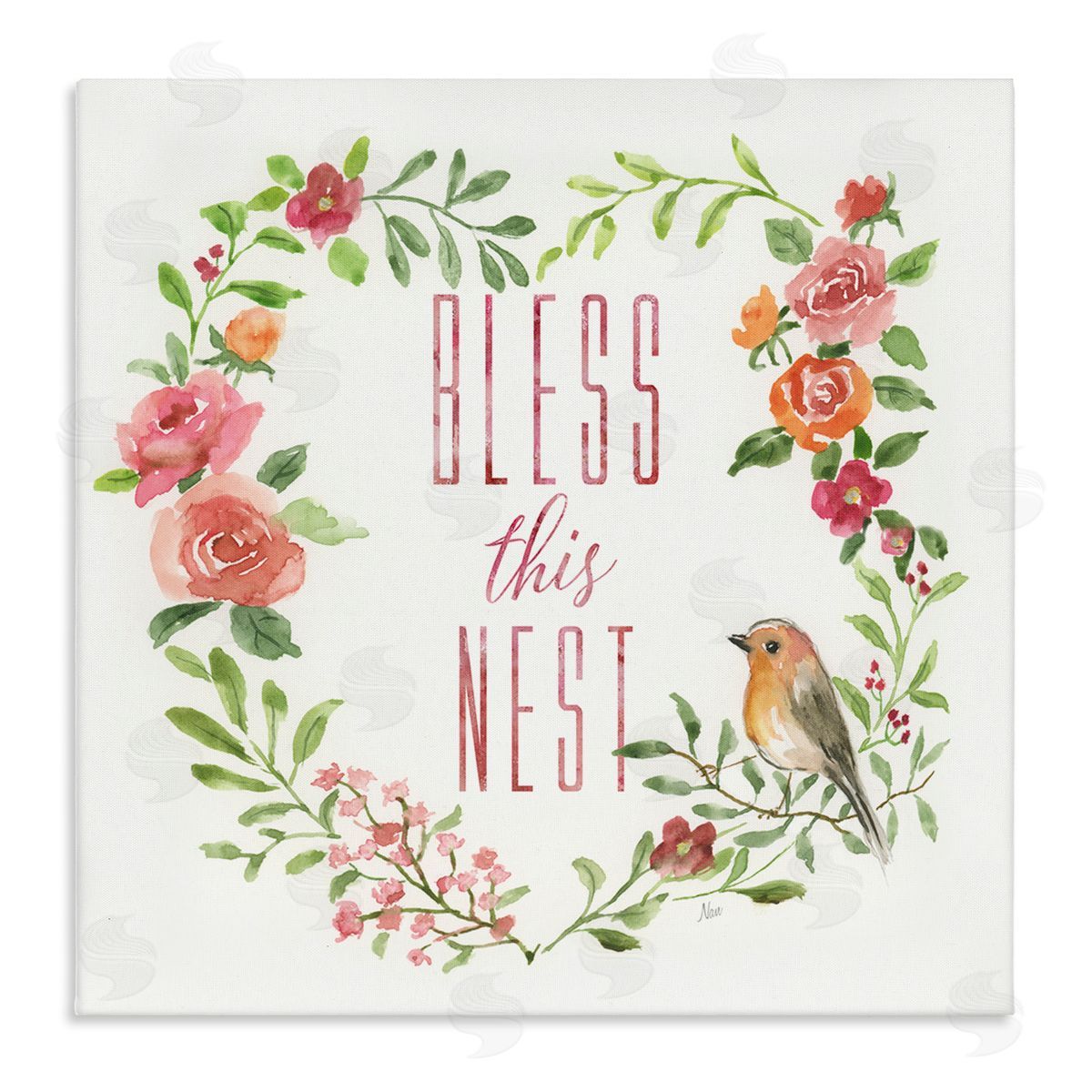 Nan Bless This Nest Family Phrase Rose Heart Wreath Stretched Canvas Wall Art Print