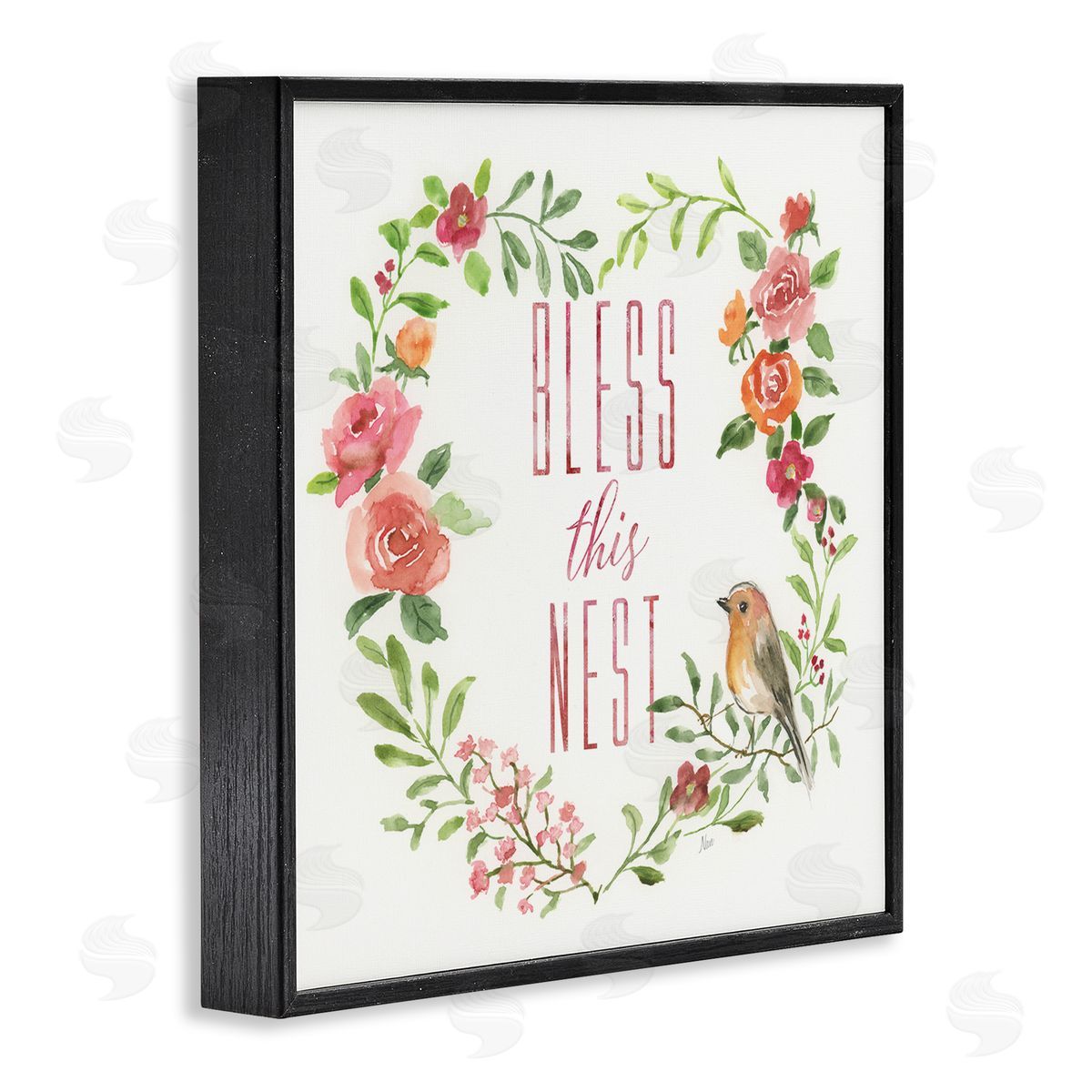 Nan Bless This Nest Family Phrase Rose Heart Wreath Black Framed Glicee Wall Art Print
