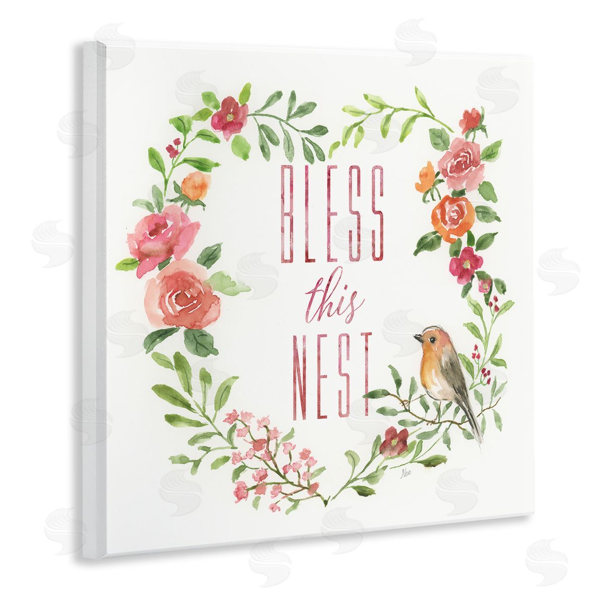 Nan Bless This Nest Family Phrase Rose Heart Wreath Wooden Wall Plaque Art Print