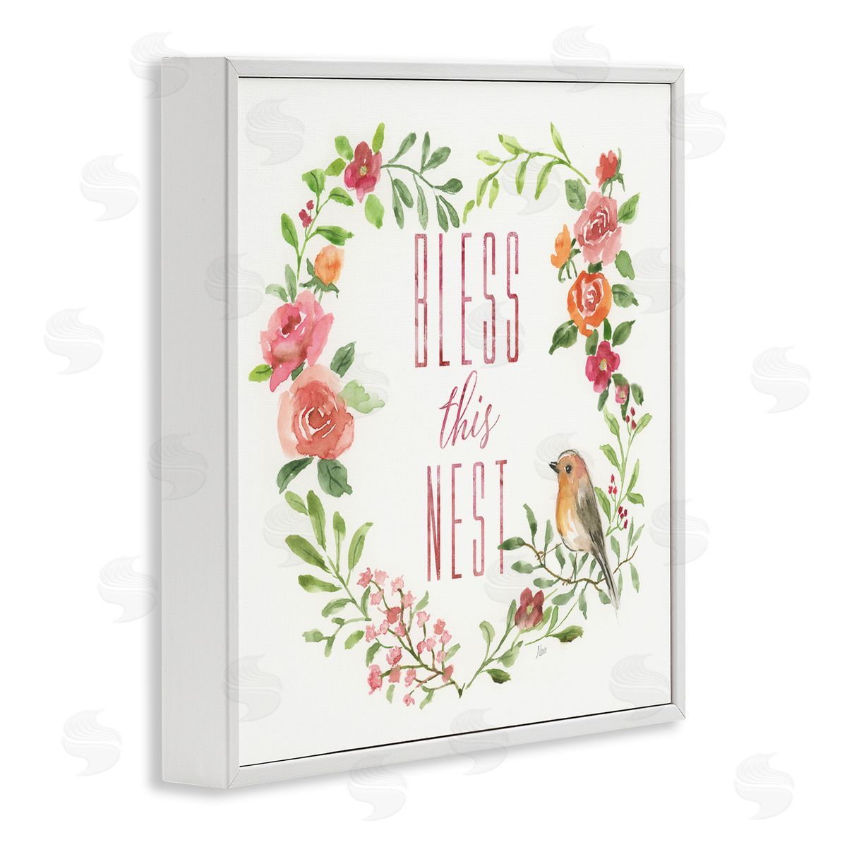 Nan Bless This Nest Family Phrase Rose Heart Wreath White Framed Glicee Wall Art Print