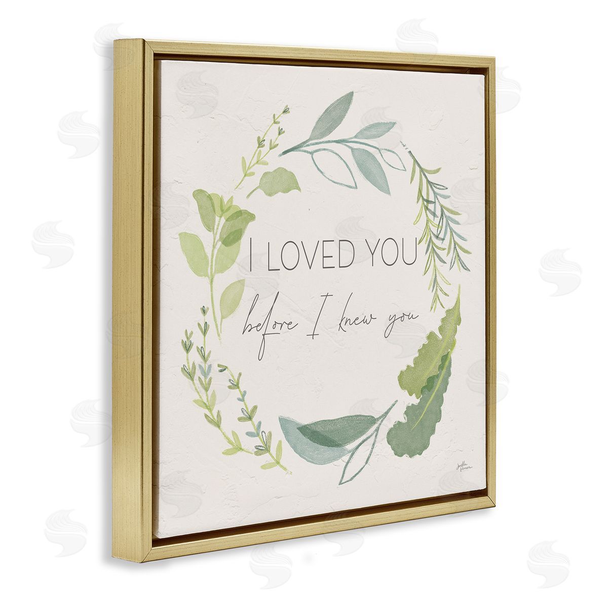 Janelle Penner Love You Before I Knew You Phrase Green Leaves Gold Floating Frame Canvas Wall Art Print