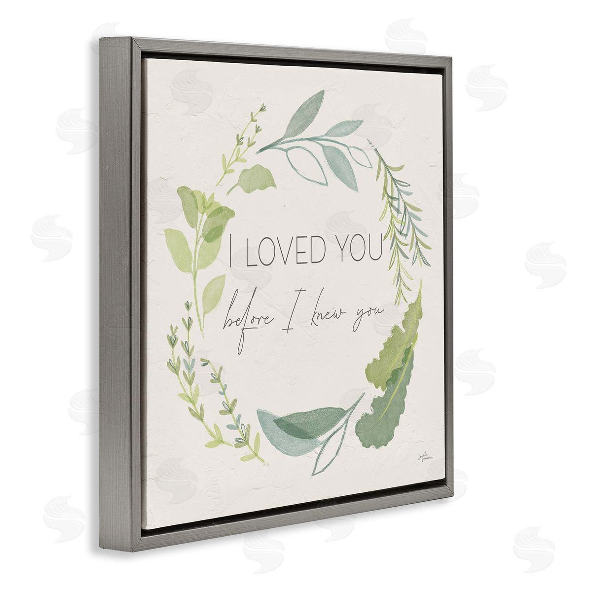 Janelle Penner Love You Before I Knew You Phrase Green Leaves Gray Floating Frame Canvas Wall Art Print