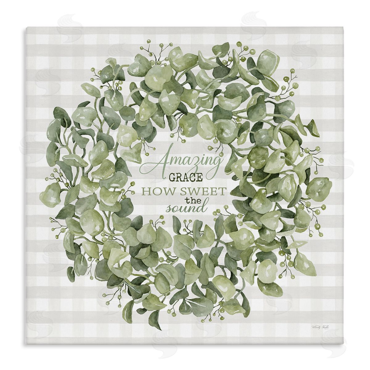 Cindy Jacobs Amazing Grace How Sweet Lush Green Plant Wreath Stretched Canvas Wall Art Print