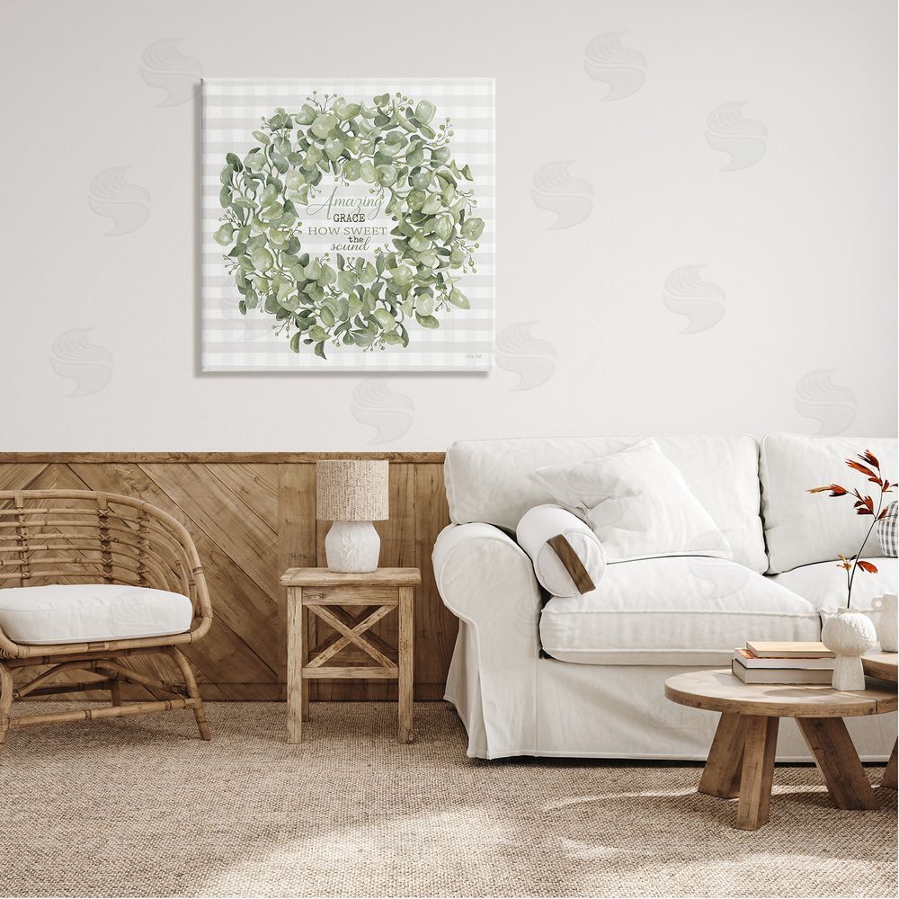 Cindy Jacobs Amazing Grace How Sweet Lush Green Plant Wreath Canvas Wall Art in Room
