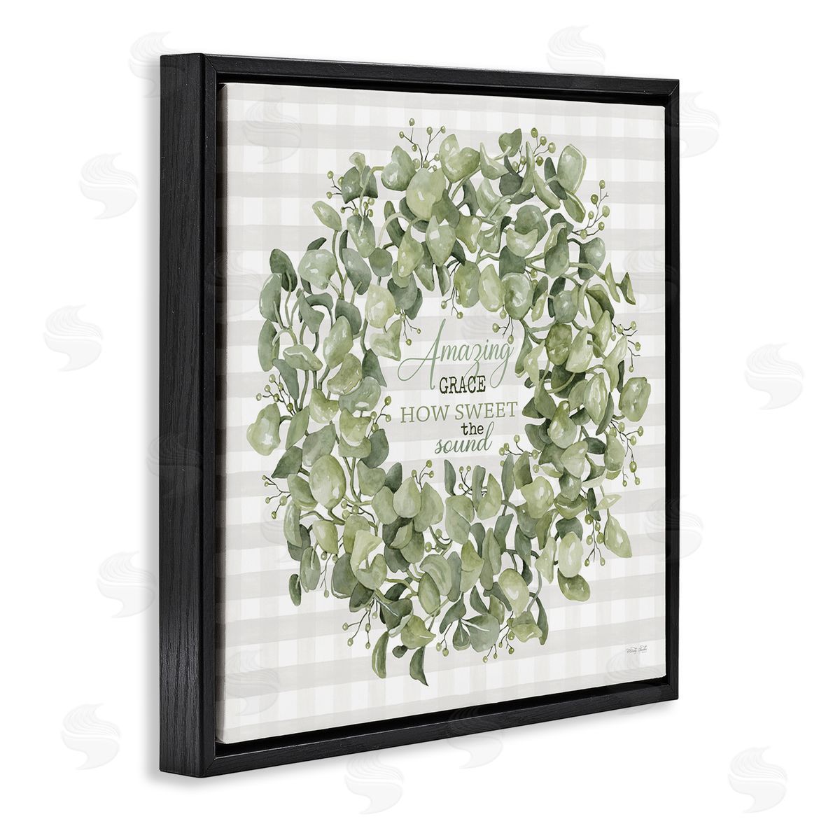 Cindy Jacobs Amazing Grace How Sweet Lush Green Plant Wreath Black Floating Frame Canvas Wall Art Print
