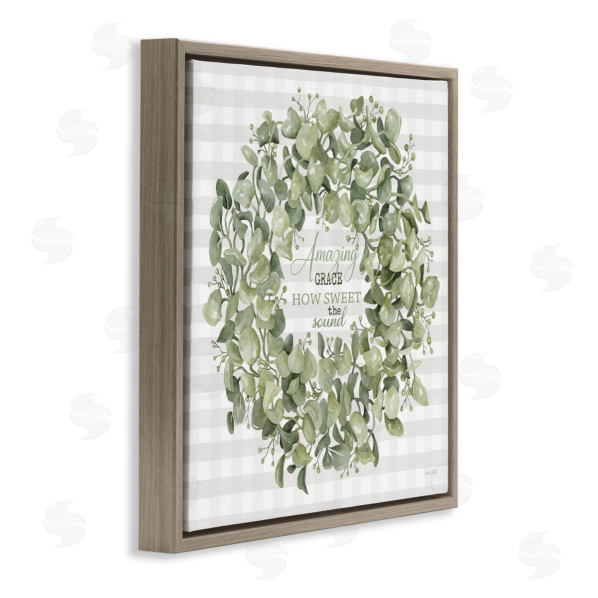 Cindy Jacobs Amazing Grace How Sweet Lush Green Plant Wreath Brown Floating Frame Canvas Wall Art Print